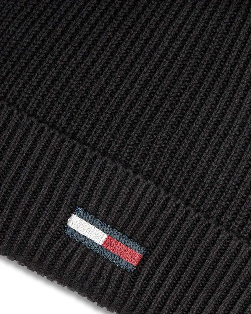 Tommy Hilfiger Elongated Beanie Logolu Şapka Black