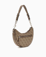 Guess Orlina Logo Top Zip Monogram Desenli Omuz Çantası Latte Logo / Brown