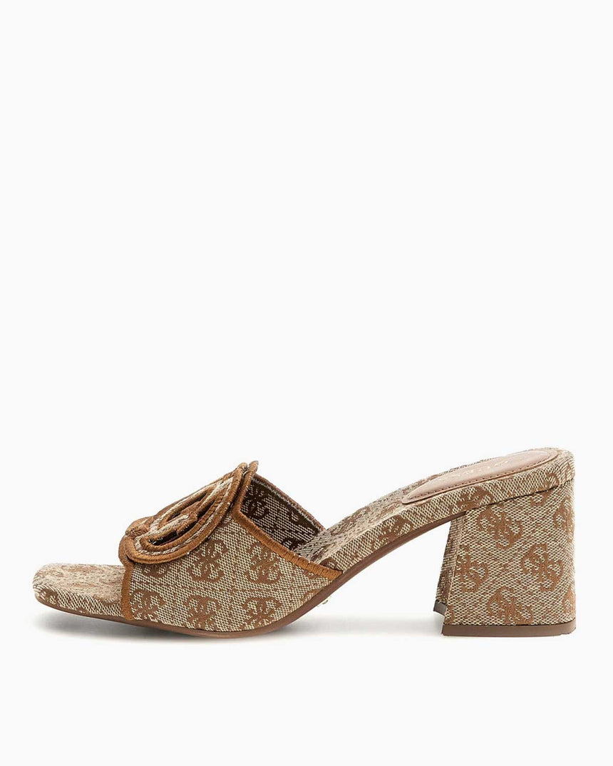 Guess Galsee Monogram Logolu Topuklu Sandalet Beige / Brown