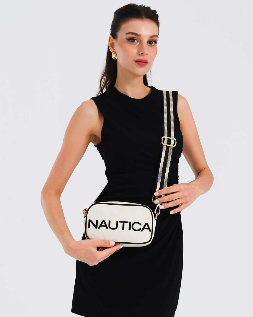 Nautica Logolu Omuz Çantası Bej - Siyah