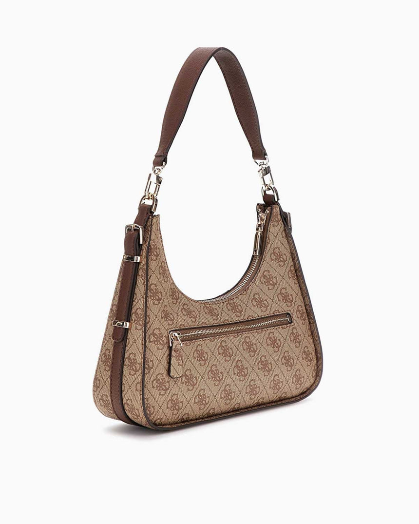 Guess Noreen Top Zip Monogram Omuz Çantası Latte Logo / Brown