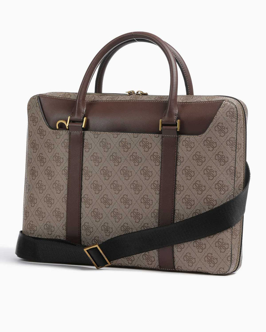 Guess Monogram Baskılı Evrak Çantası Beige / Brown