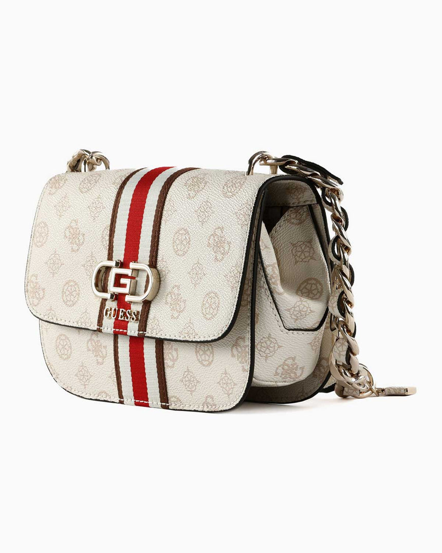 Guess Nelka Crossbody Flap Çapraz Askılı Çanta Cream Logo