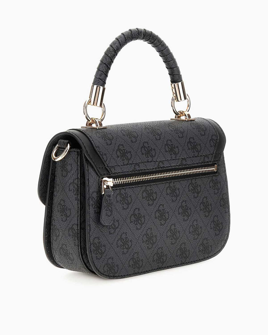 Guess Orlina Handle Flap Monogram Baskılı El Çantası Coal Logo