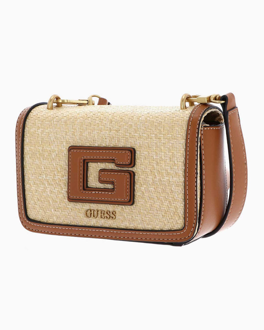 Guess Status Mini Çapraz Askılı Hasır Çanta Natural - Cognac