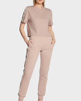 Guess Logo Şeritli Bisiktlet Yaka Tshirt Posh Taupe