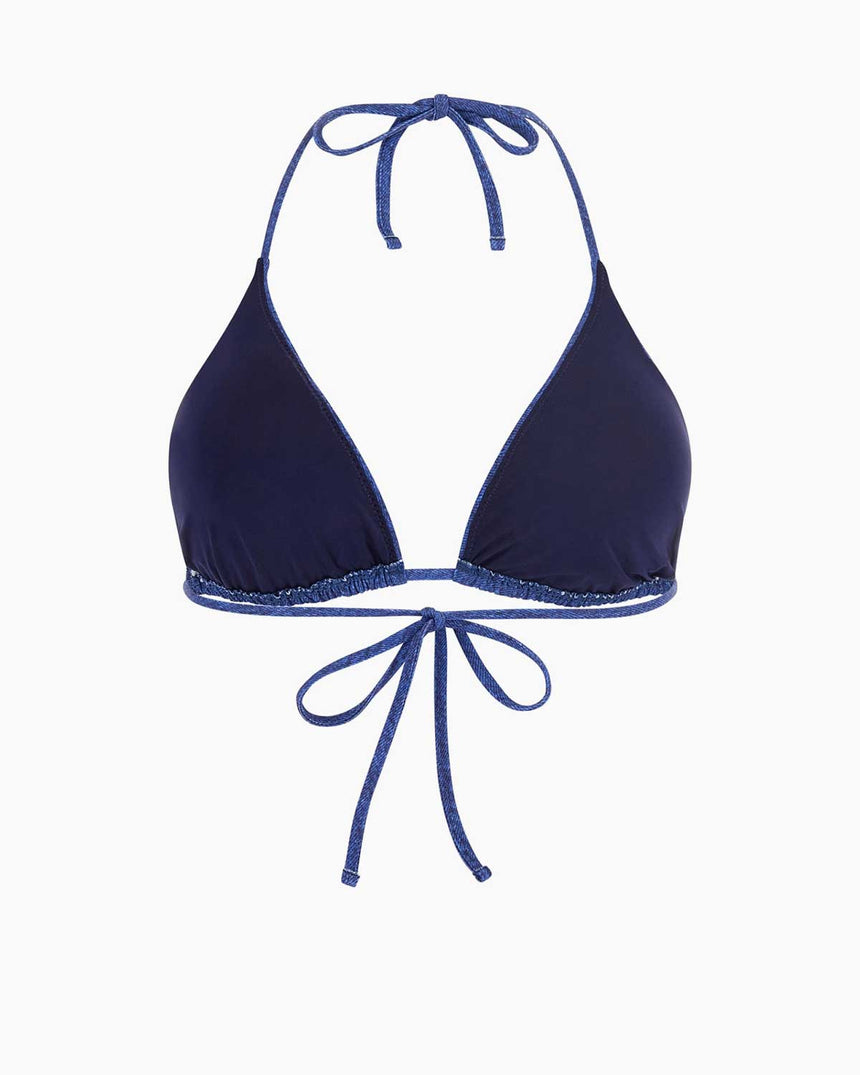 Guess Triangle Bağlamalı Bikini Üstü Blue Denim Aop