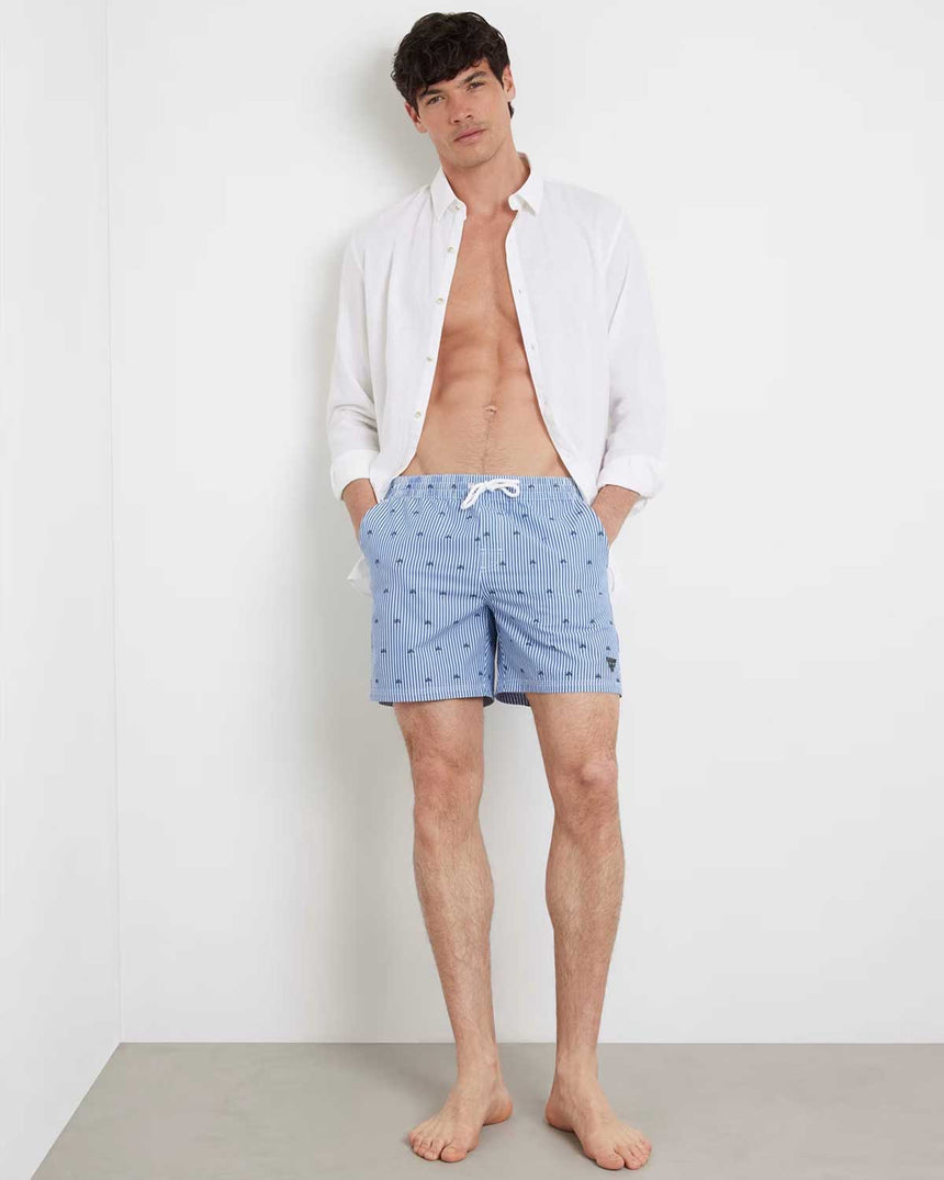 Guess Swimtrunk Bottoms Deniz Şortu Palm White And Blue