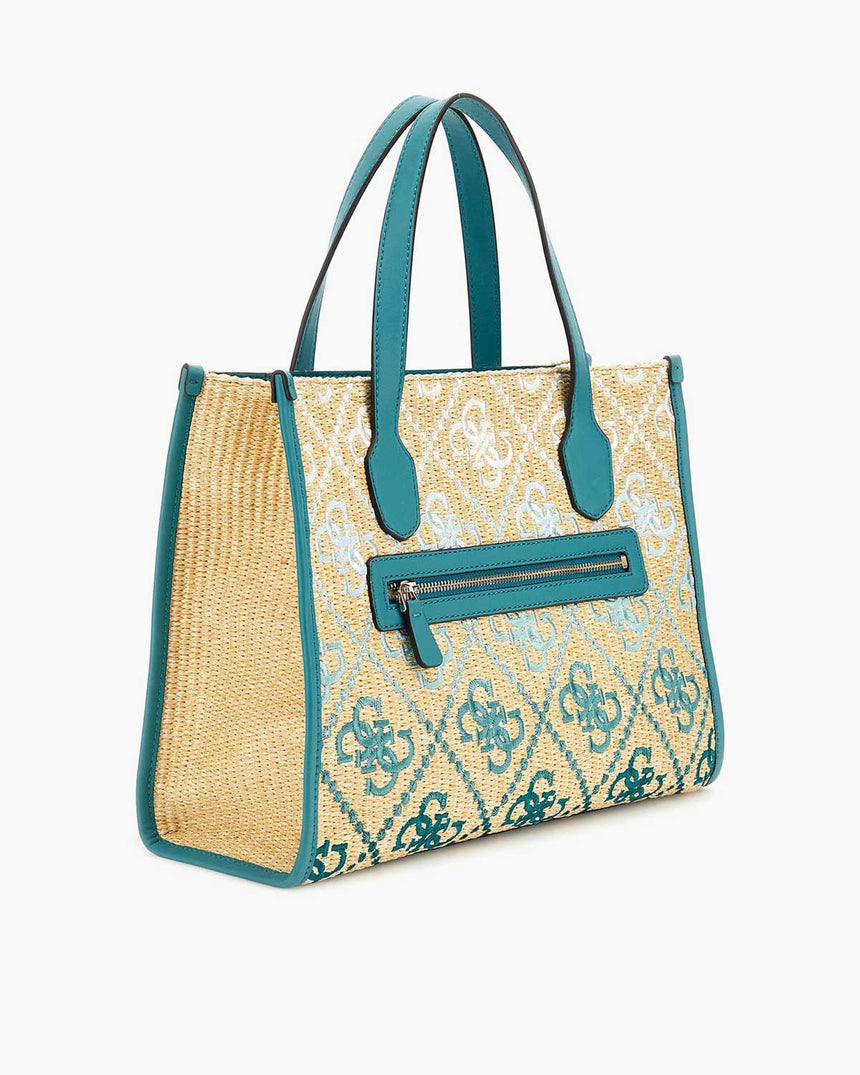 Guess Silvana Monogram Desenli El Çantası Teal Logo