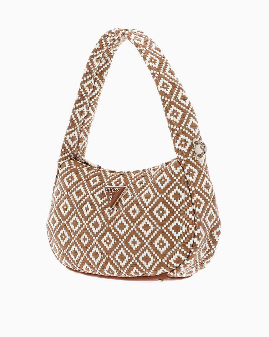 Guess Rianee Hobo Desenli Omuz Çantası Cognac