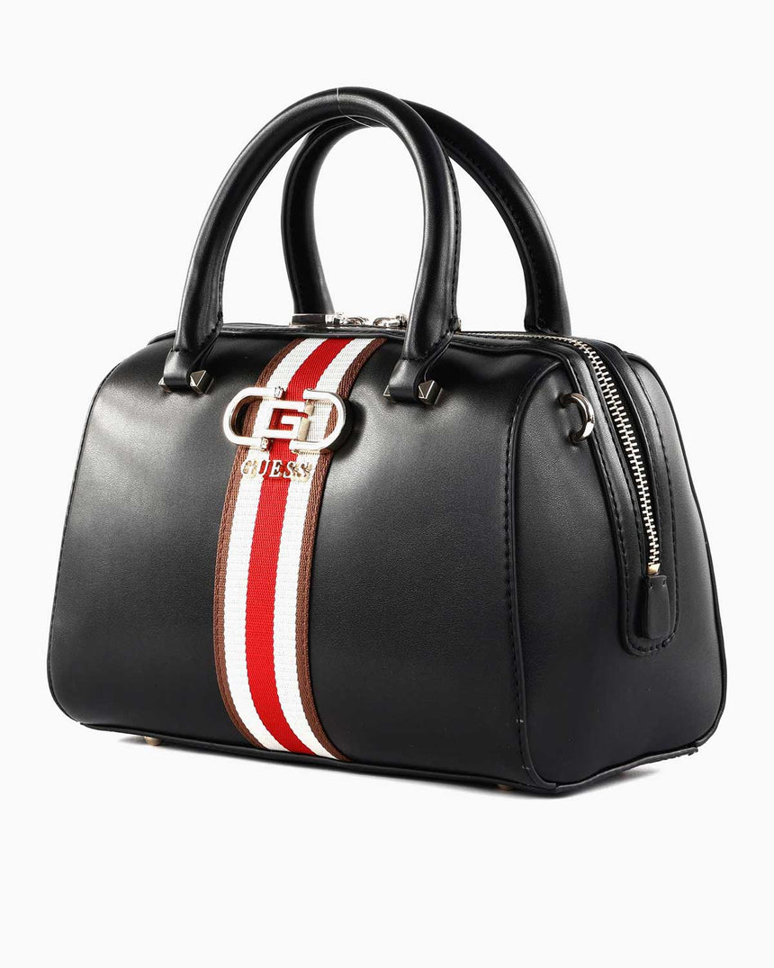 Guess Nelka Box Satchel Şerit Detaylı El Çantası Black