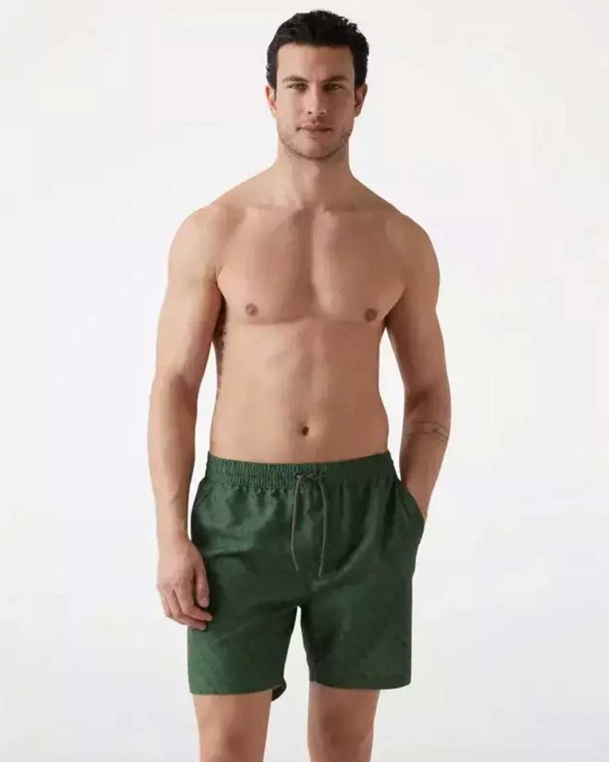 Guess Swimtrunk Medium Bottom Board Deniz Şortu Olive Embossed 4G Logo