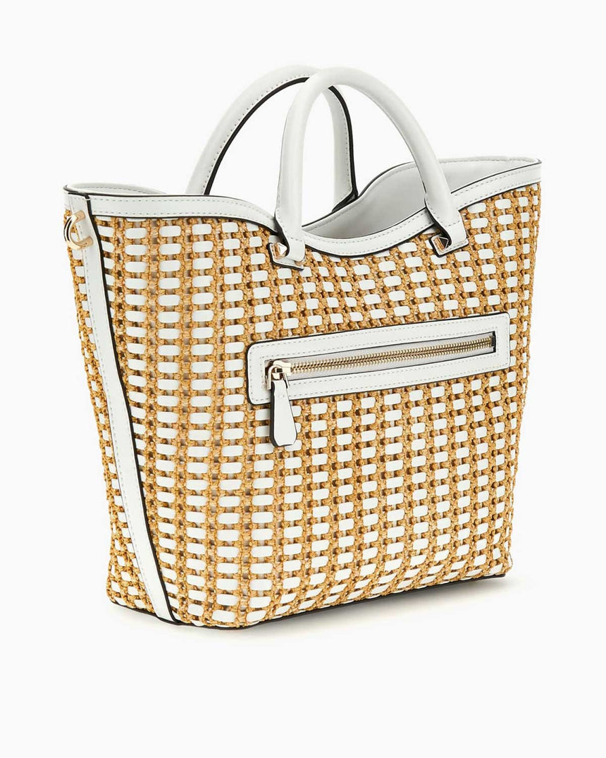 Guess Atalia Hasırlı El Çantası Natural / White