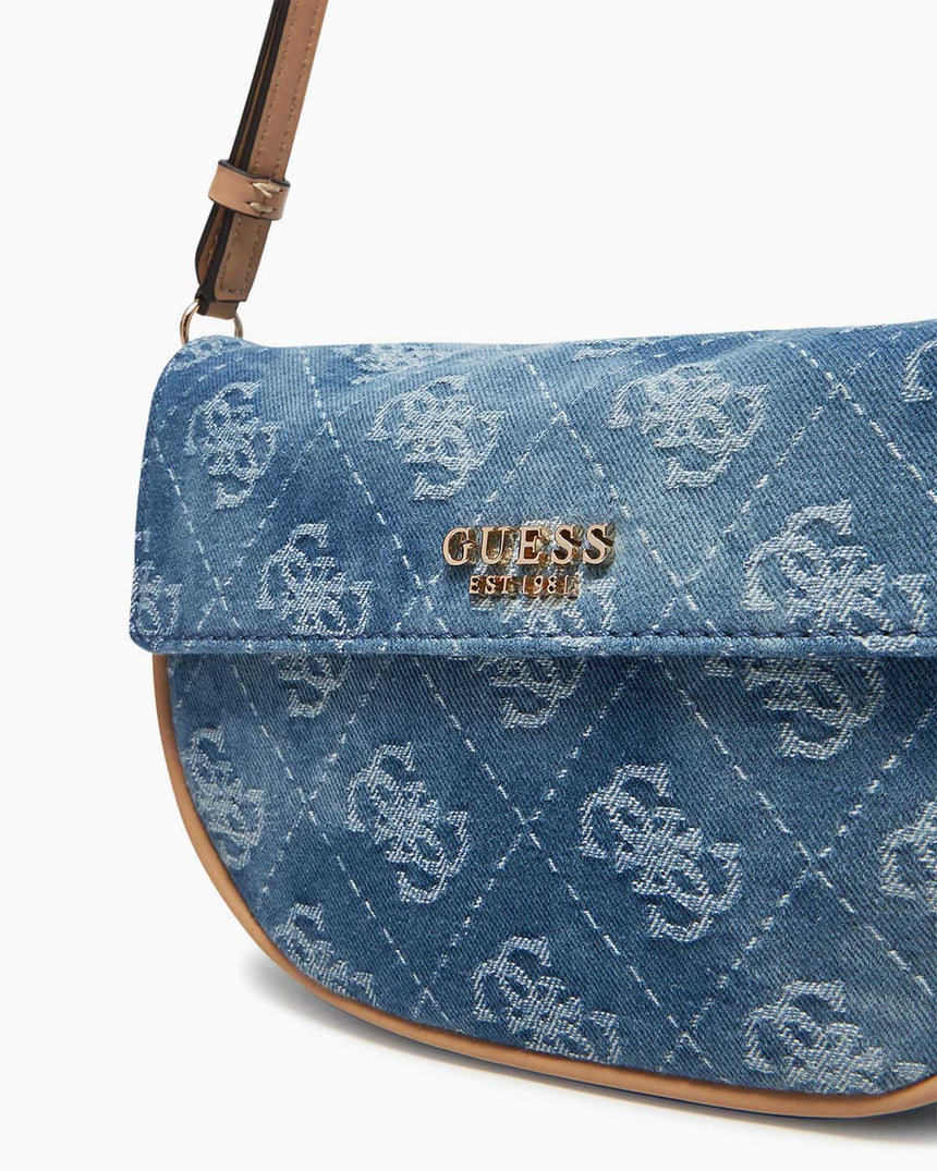 Guess Cerelia Kapaklı Omuz Çantası Denim Logo