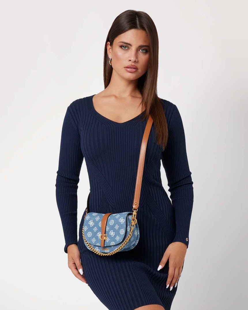 Guess Kuba Top Zincirli Omuz Çantası Denim Logo