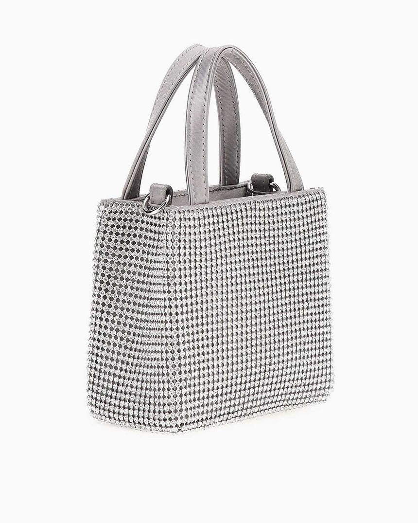 Guess Lua Mini Tote Taşlı El Çantası Silver