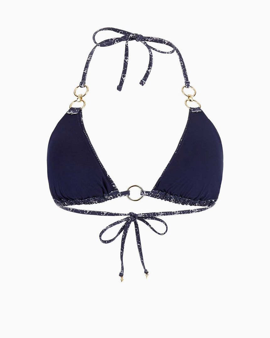 Guess Triangle Bağlamalı Bikini Üstü 4G Rustic Blue Aop