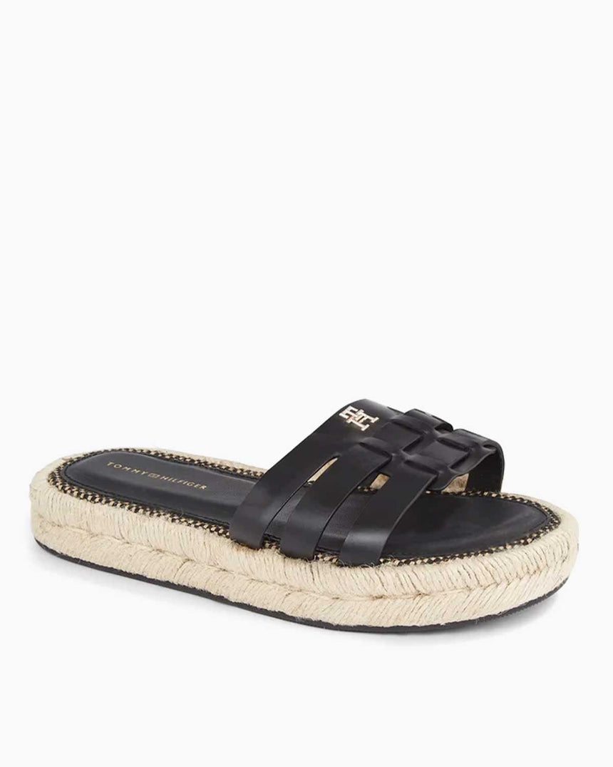 Tommy Hilfiger Authentic Flat Leather Espadrille Kadın Sandalet Black