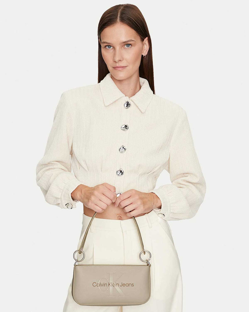 Calvin Klein Logolu Shoulder Pouch Omuz Çantası Beige