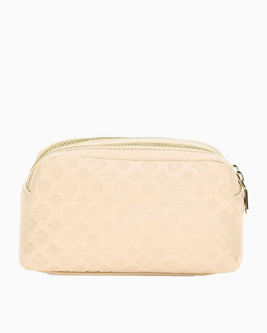 Guess Double Zip Makyaj Çantası Ivory