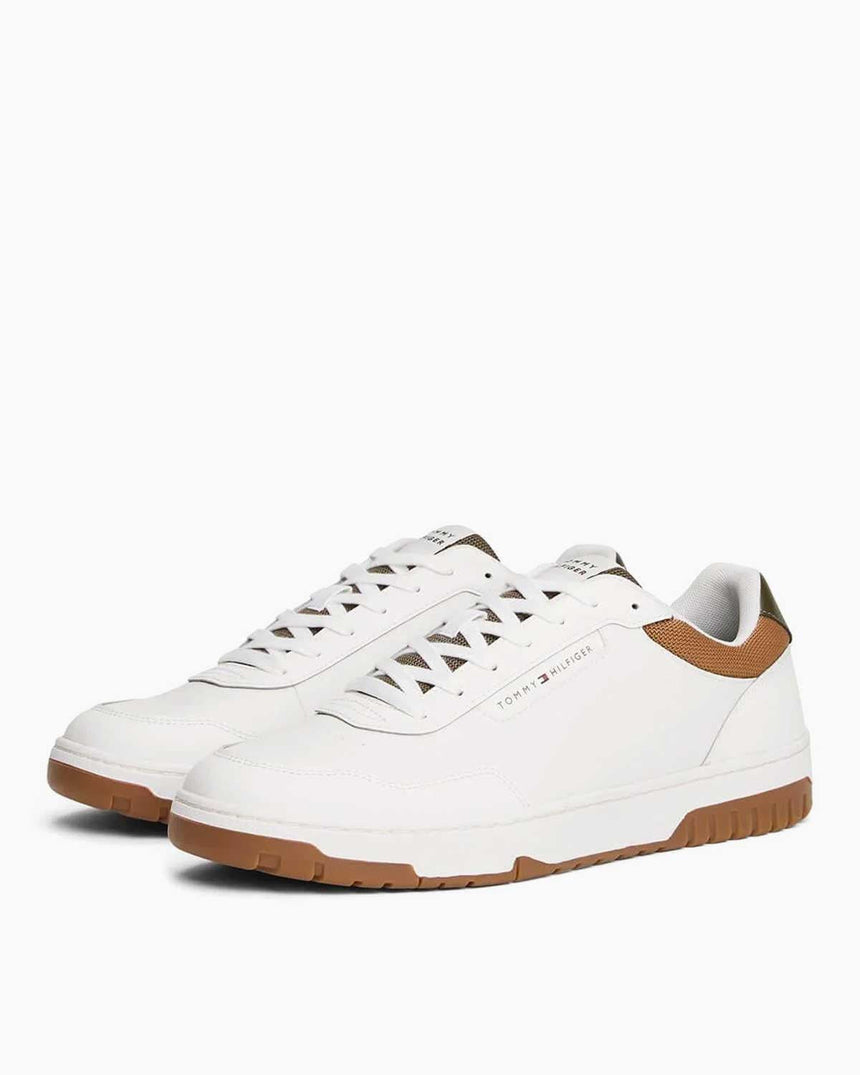 Tommy Hilfiger Basket Deri Erkek Sneaker Ecru/Army Green