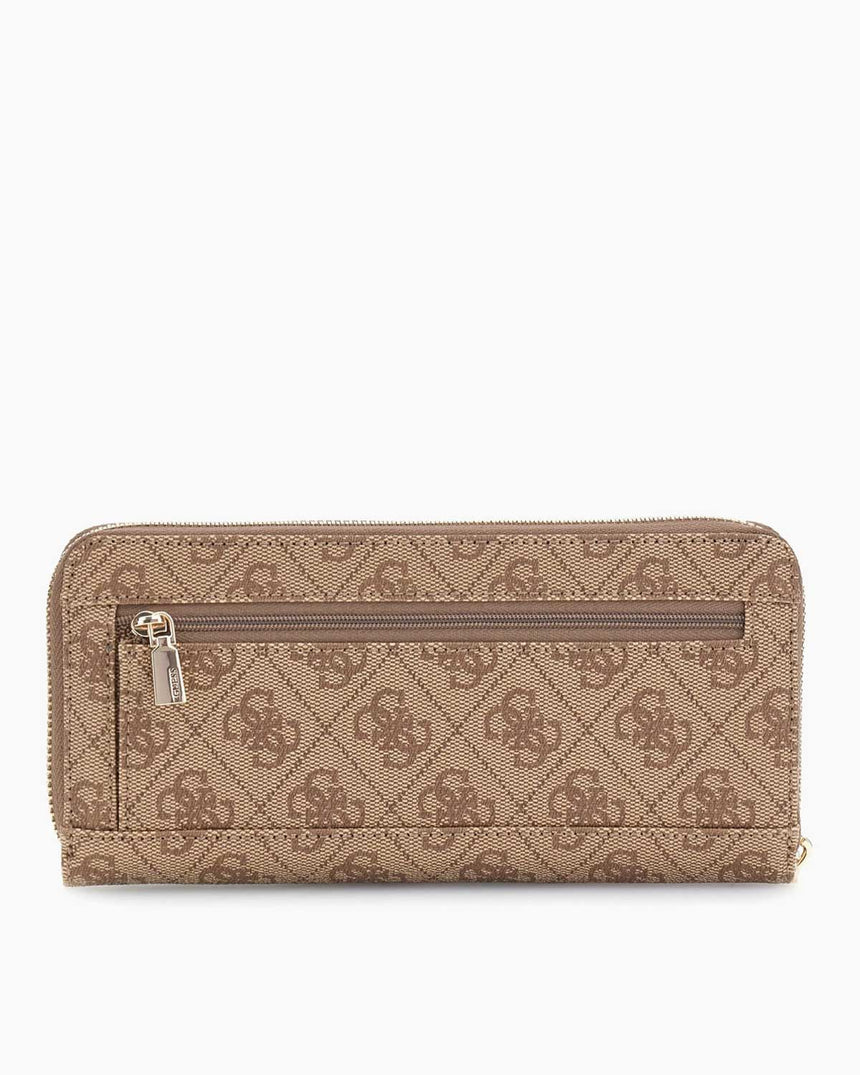 Guess Access Laurel II Büyük Boy Fermuarlı Kadın Cüzdan Latte Logo