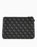 Guess Hull Medium Pouch Monogram Portföy Çanta Dark Black