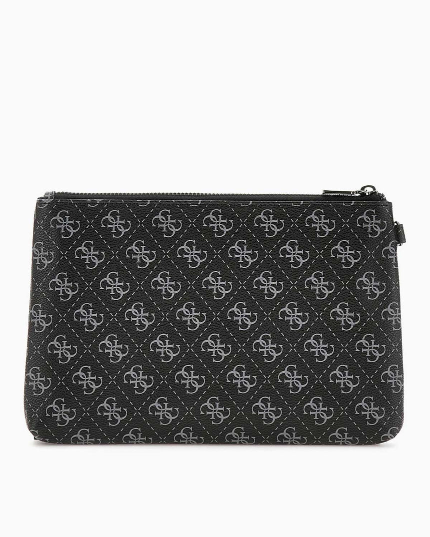 Guess Hull Medium Pouch Monogram Portföy Çanta Dark Black