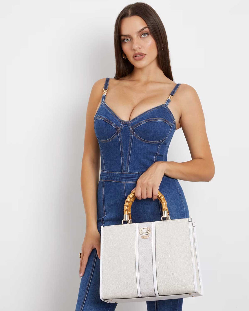 Guess Kerima Bamboo Logolu El Çantası Natural / Dove Logo