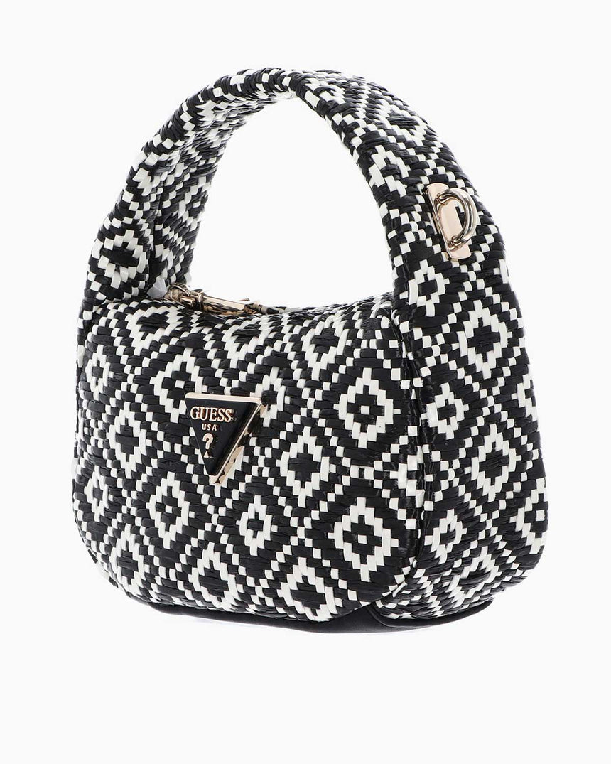 Guess Rianee Mini Hobo Desenli Çapraz Askılı Çanta Black