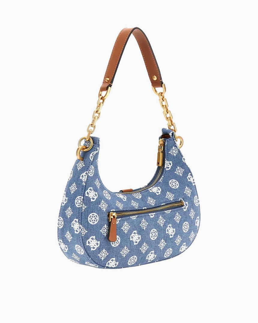 Guess Kuba Top Zip Shoulder Bag Omuz Çantası Denim Logo