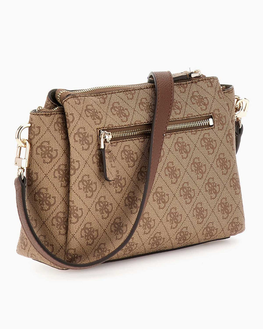 Guess Noelle Compartment Crossbody Çapraz Askılı Çanta Latte Logo / Brown