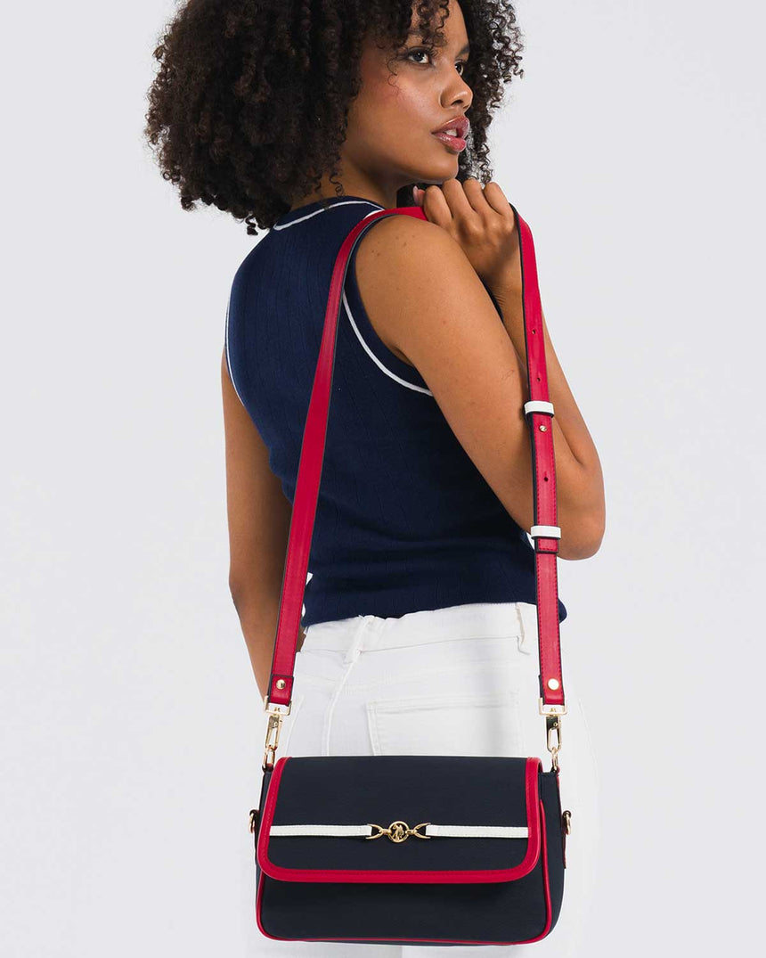 Us Polo Assn Logo Detaylı Çıkarılabilir Askılı El Çantası Lacivert - Kırmızı - Beyaz