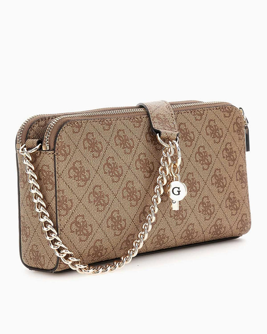 Guess Eco Erica Çift Fermuarlı Çapraz Askılı Çanta Latte Logo