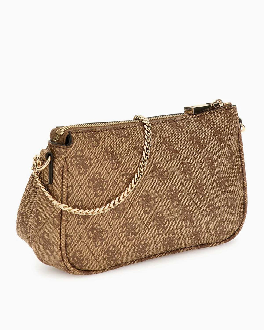 Guess Anadela Noelle II Çift Pouch Kadın Çapraz Askılı Çanta Latte Logo / Brown