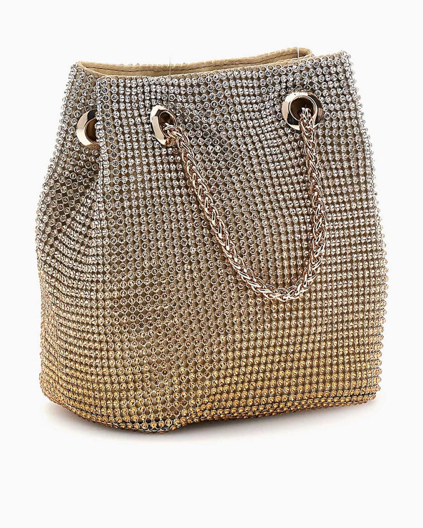 Guess Zalina Pouch Taşlı Omuz Çantası Gold