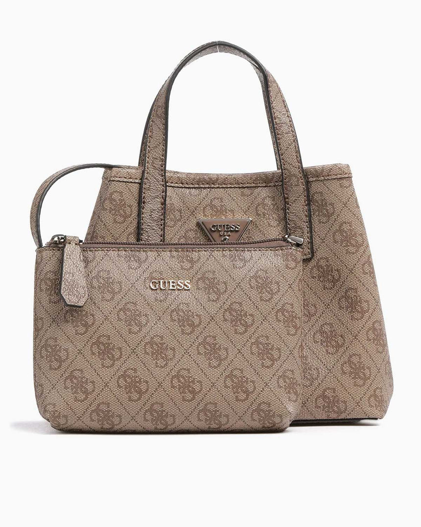 Guess Latona Mini Cüzdanlı Çıkarılabilir Uzatma Askılı El Çantası Latte Logo