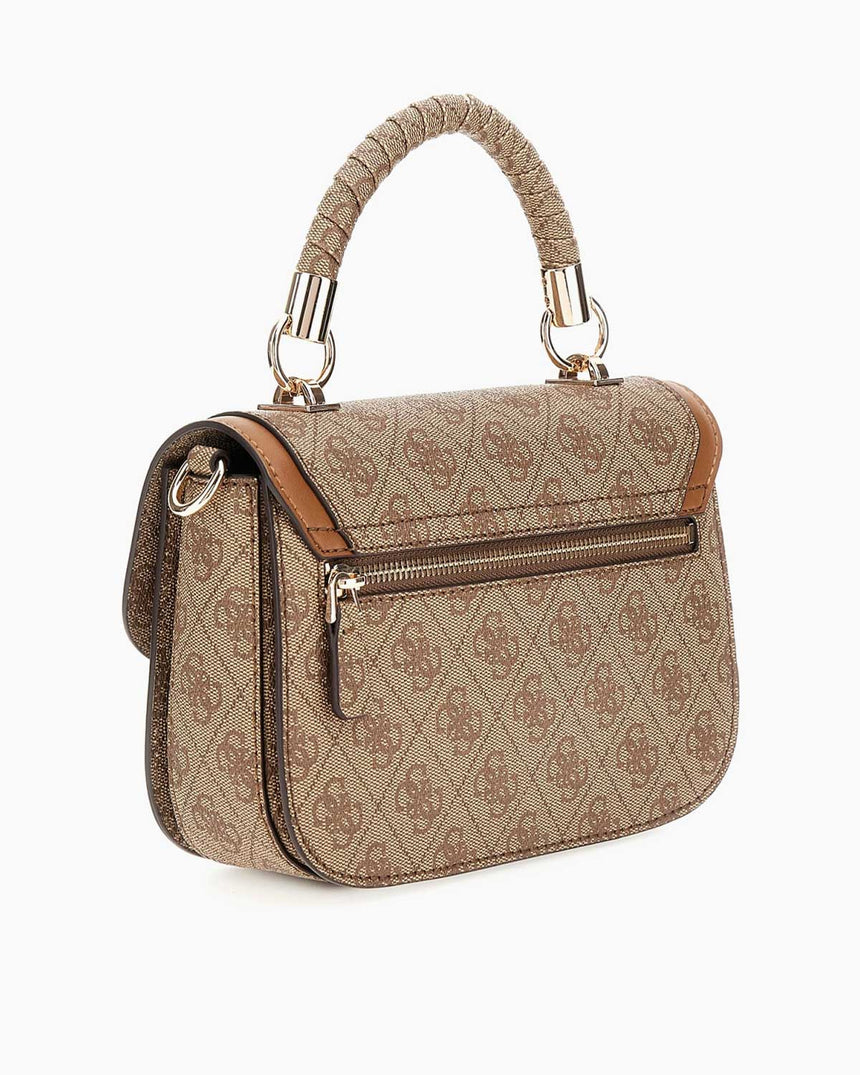 Guess Orlina Handle Flap Monogram Baskılı El Çantası Latte Logo / Brown