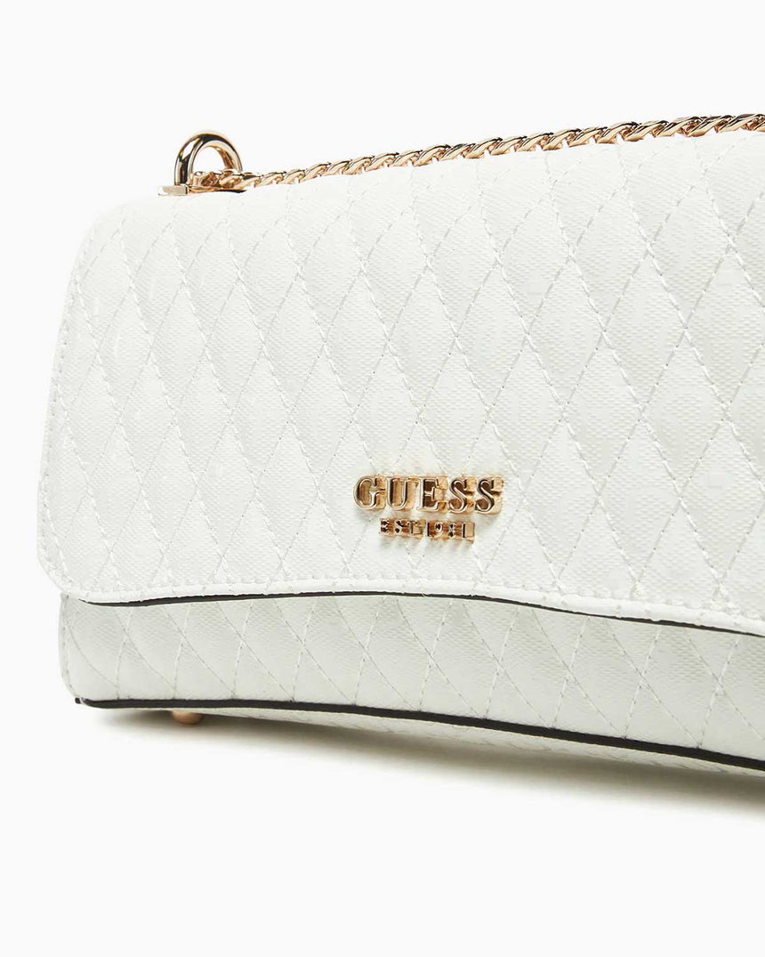 Guess Betula Convertible Flap Zincir Detaylı Parlak Omuz Çantası White