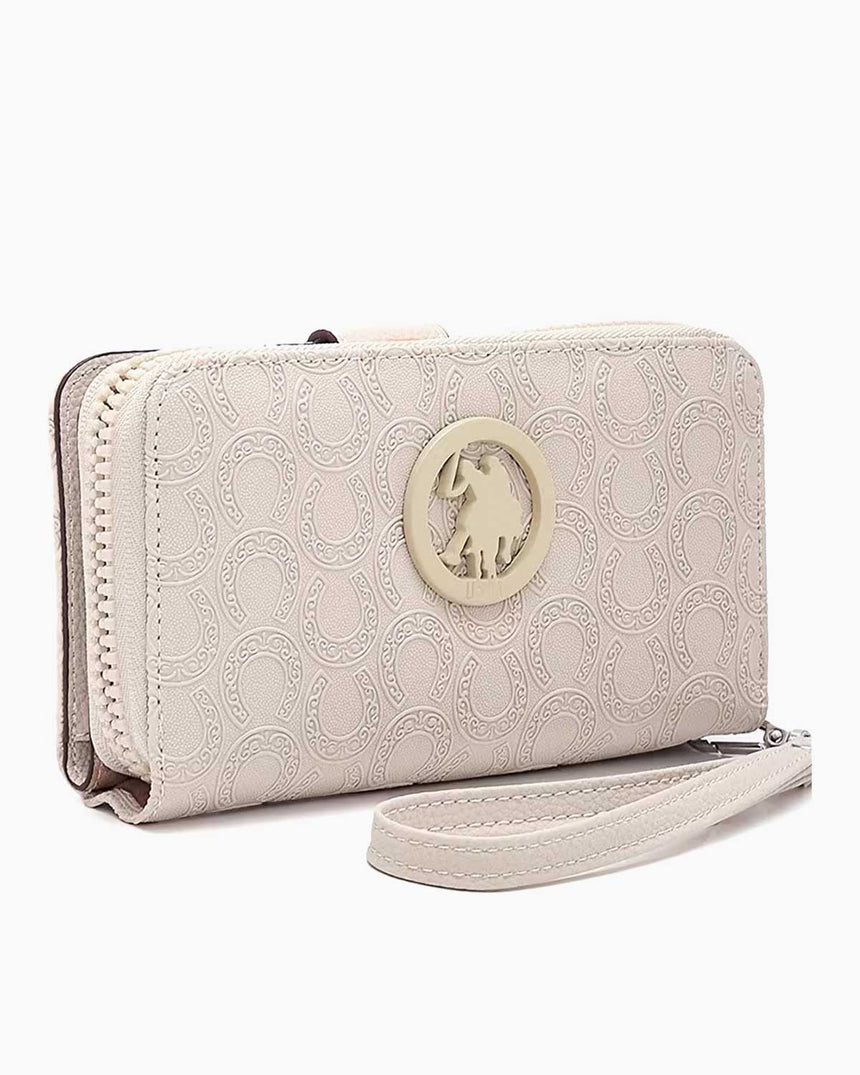 Us Polo Assn Kabartma Dokulu Fermuarlı Kadın Cüzdan Koyu Taş