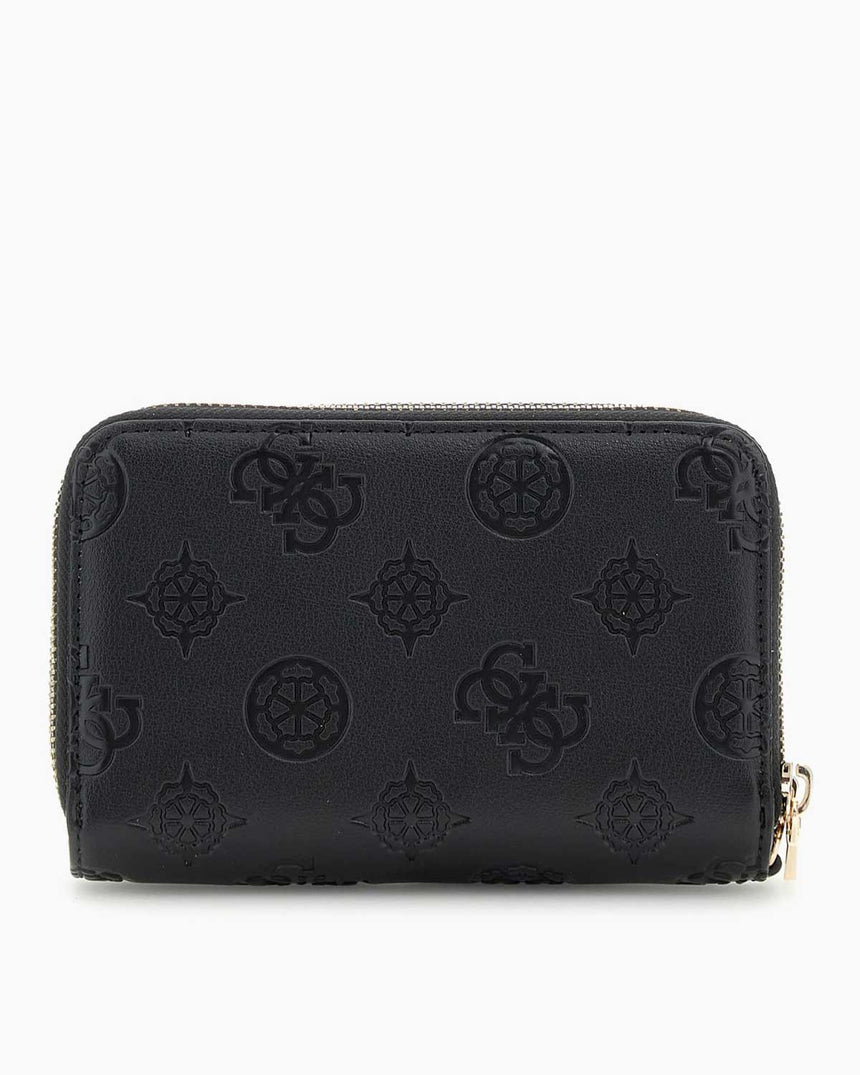 Guess Lucienne II Küçük Boy Çift Fermuarlı Kadın Cüzdan Black Logo