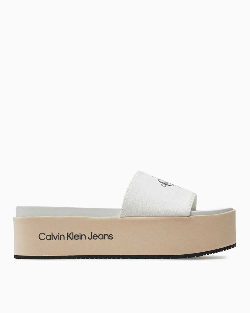 Calvin Klein Flatform Sandal Met Kadın Terlik Creamy White/Bright White