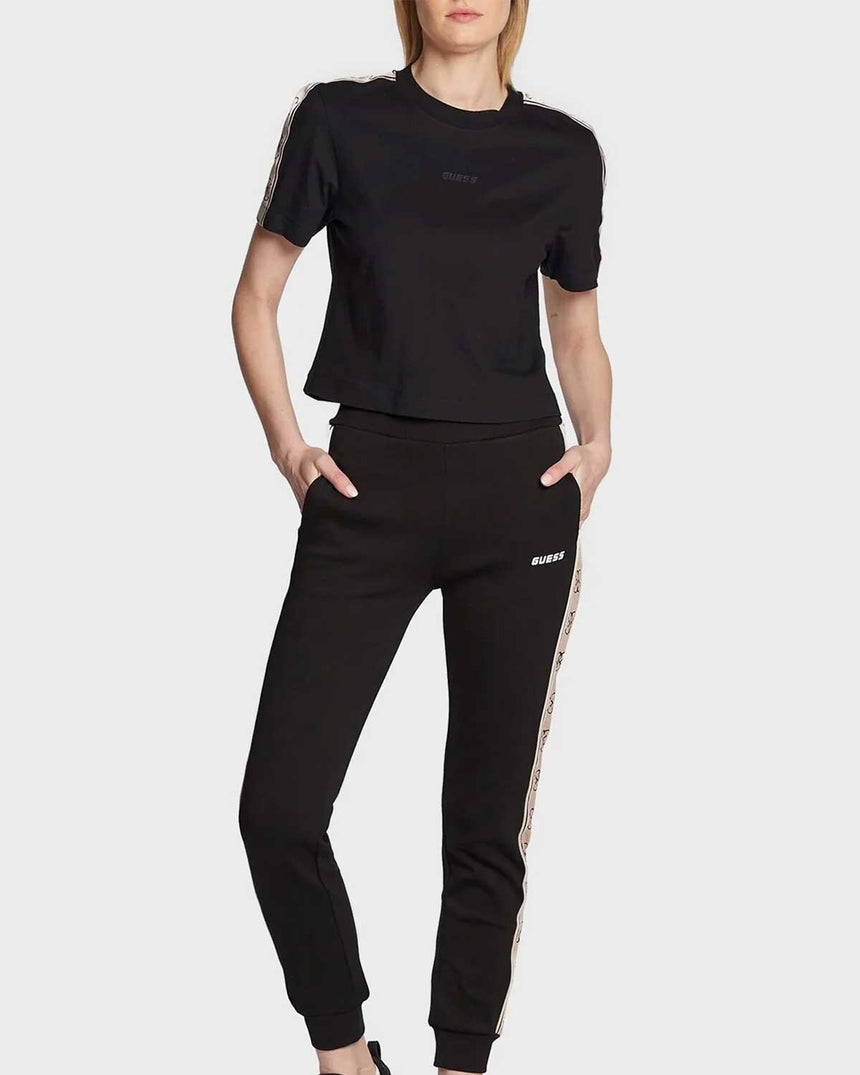 Guess Logo Şeritli Bisiktlet Yaka Tshirt Jet Black