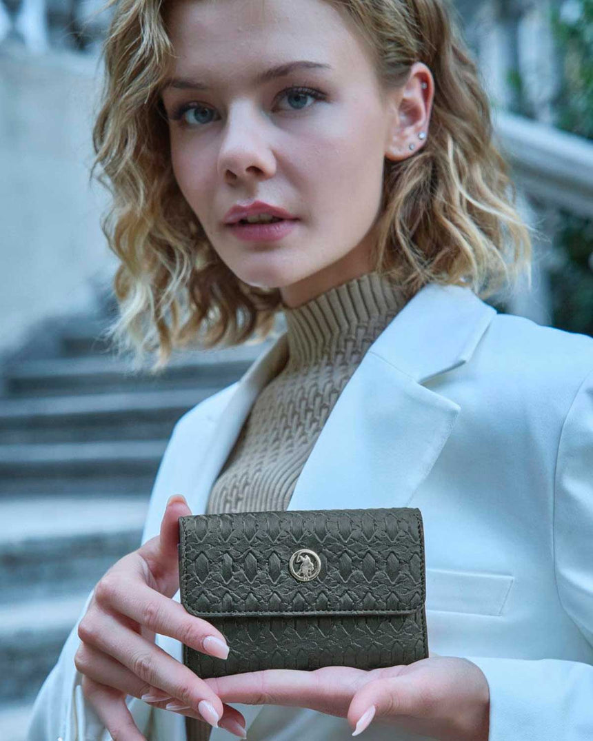 Us Polo Assn Çıtçıtlı Kadın Cüzdanı Haki