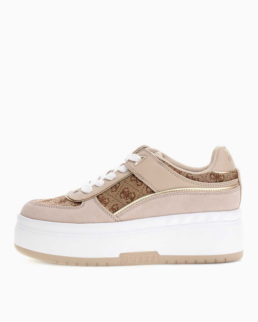 Guess Ridgee2 Monogram Logolu Dolgu Topuklu Sneaker Beige / Brown