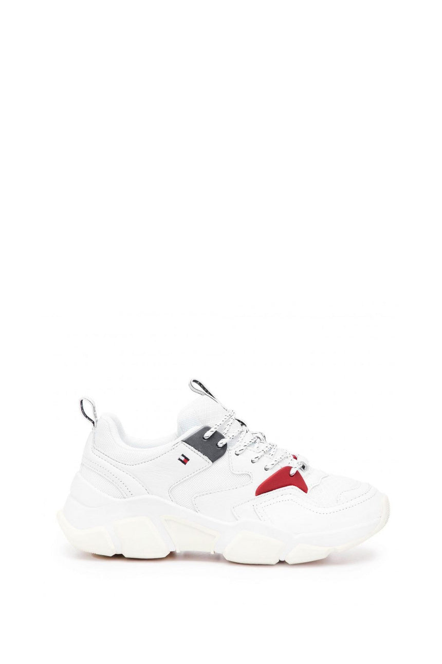 Tommy Hilfiger Wmn Chunky Mixed Textile Trainer Kadın Ayakkabı White Mixed