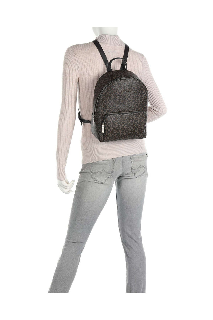 Calvin Klein Ck Monogram Baskılı Fermuarlı Kadın Sırt Çantası Brown Mono
