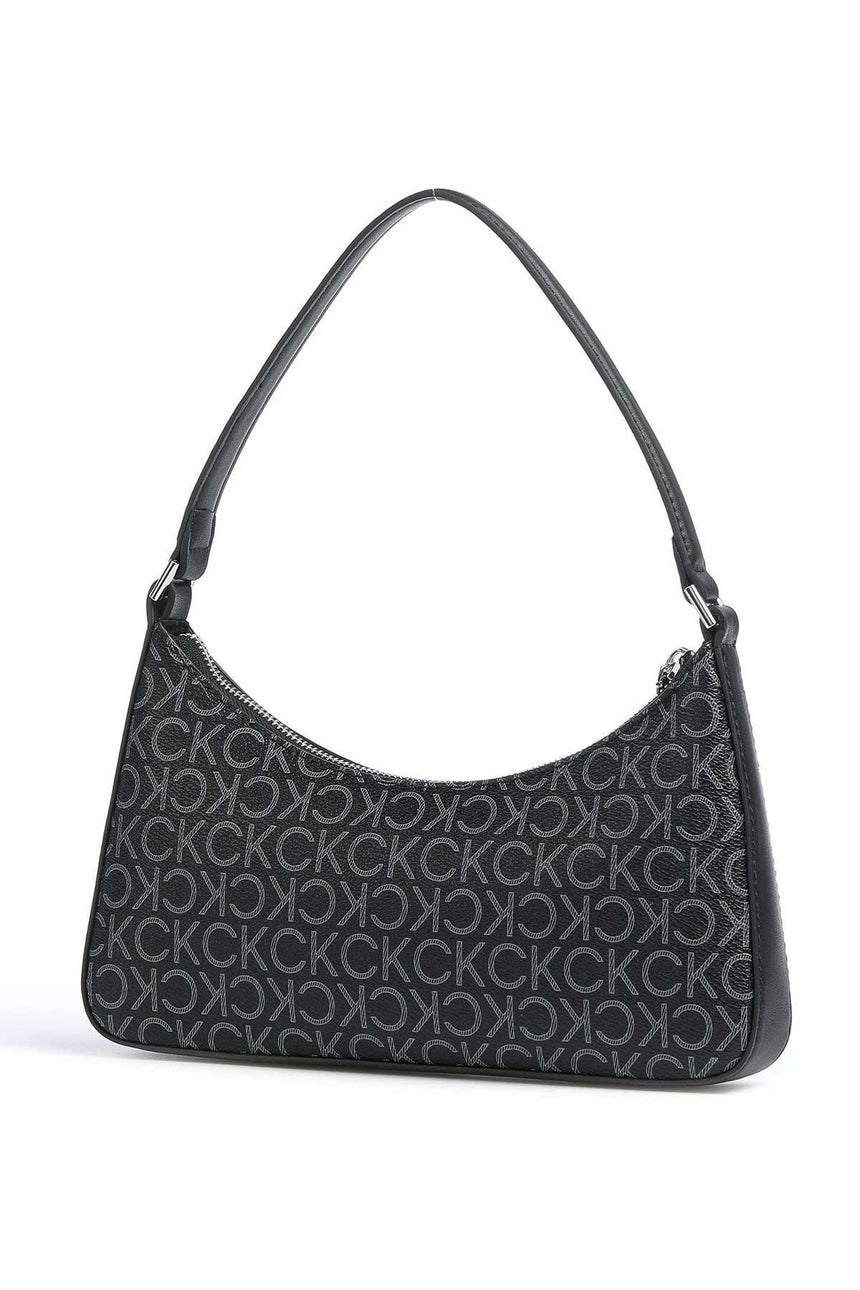 Calvin Klein Ck Monogram Baskılı Fermuarlı Kadın Omuz Çantası Black Mono
