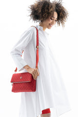 Benetton Kapaklı,Mini Logolu Çapraz Askılı Kadın Çantası Kırmızı - Camel