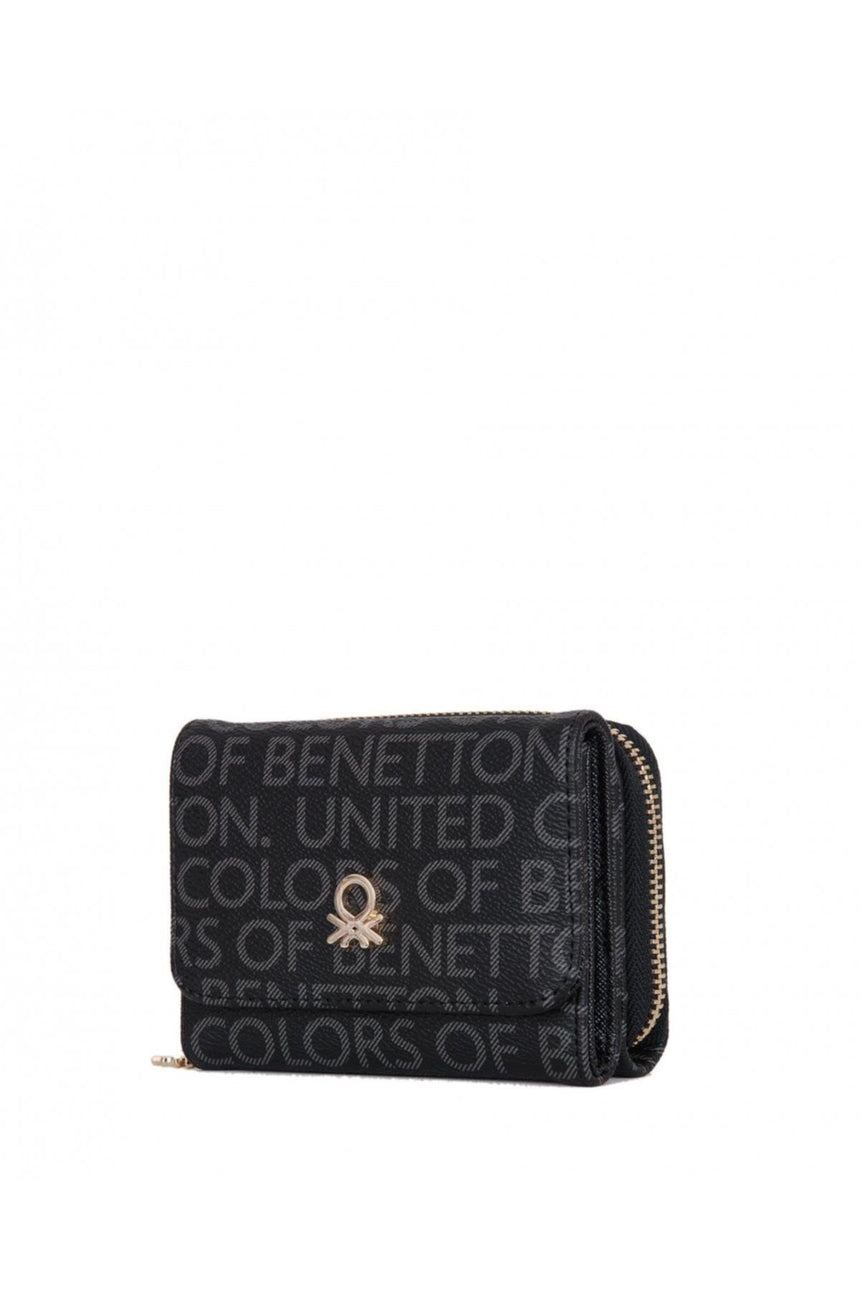 Benetton Logo Baskılı Mini Kadın Cüzdanı Siyah